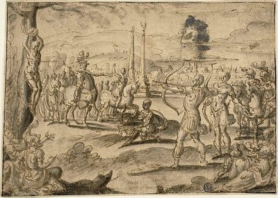 Tiroteio com o cadáver do pai de Maerten van Heemskerck