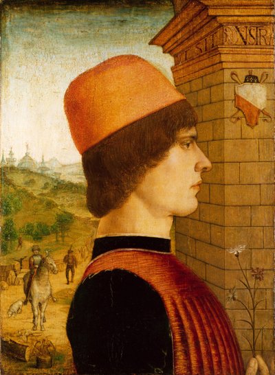 Retrato de um Homem, possivelmente Matteo di Sebastiano di Bernardino Gozzadini, 1494. de Maestro delle Storie del Pane