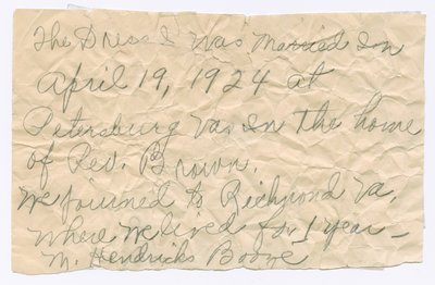 Nota manuscrita de Magdalene Hendricks Boozé, meados do século XX. de Magdalene Hendricks Boozé