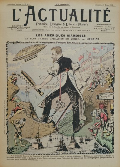 Caricatura sobre a construção do Canal do Panamá e a cobertura da mídia em torno dele, capa da revista LActualite, 9 de março de 1902 de Henri Maigrot