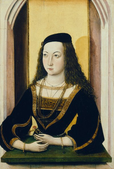 Retrato de uma jovem mulher segurando uma flor, final do século XV de Mair von Landshut