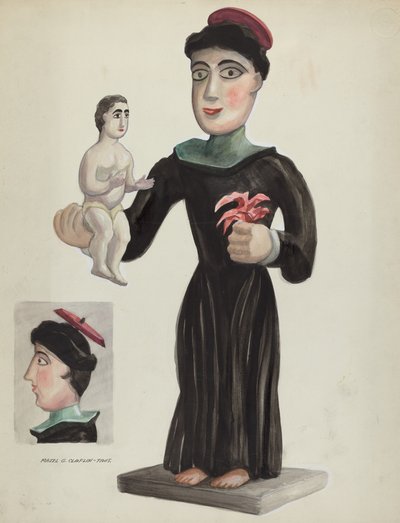 Madeira Esculpida e Pintada Santo (Santo António) de Majel G. Claflin