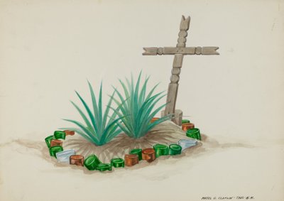 Túmulo da Criança com Cruz de Madeira - Decorações da Garrafa, c. 1937. de Majel G. Claflin