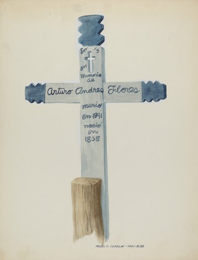 Cruz de Madeira Pintada à Mão - Lápide, c. 1937. de Majel G. Claflin