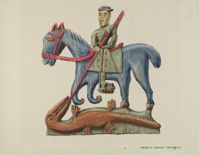 São Jorge e o Dragão, Esculpido em Seção de Tábua - Pintado, c. 1938. de Majel G. Claflin