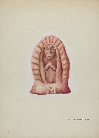 Pequena estátua de Guadalupe cortada em pedra, c. 1937. de Majel G. Claflin