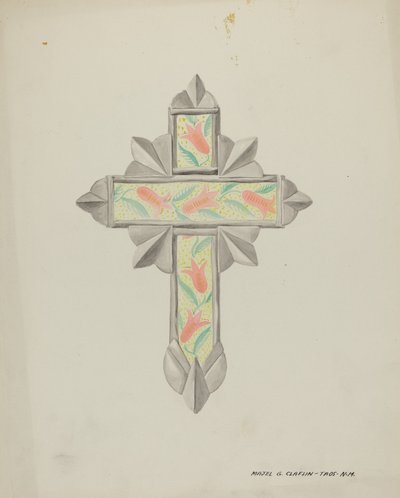 Tin & Wall Paper Cross, c. 1937. de Majel G. Claflin