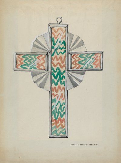 Cruz de Estanho e Vidro Pintado, c. 1937. de Majel G. Claflin