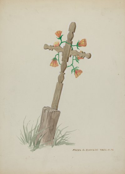 Cruz de madeira usada como lápide, c. 1937. de Majel G. Claflin