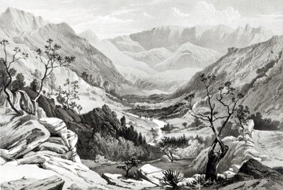Vista entre Senafe e Rahaguddy gravada por James Ferguson (litografia) de Major A.G.F. Hogg
