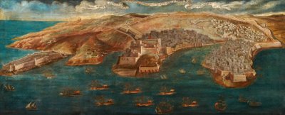 Vista de Fort Ricasoli, Castelo St Angelo, LIsola e as linhas de Cotonera de Valletta, 1679 de Maltese School
