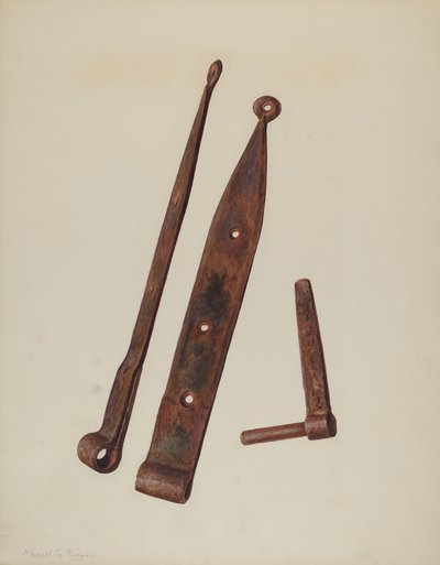 Dobradiças e parafuso, c. 1939. de Manuel G. Runyan