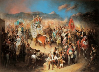 A procissão de El Rocio: celebração tradicional andaluza em honra da Virgem. Pintura de Manuel Rodriguez de Guzman (1818-1867). 1850-1900 Segóvia. Palácio do Riofrio. de Manuel Rodriguez de Guzman