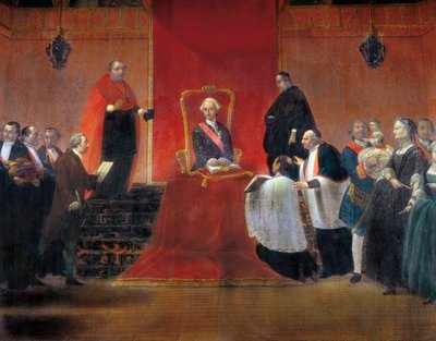 Charles III Taking Possession of the Canonry of Barcelona em 1759, detalhe de Manuel Tramulles