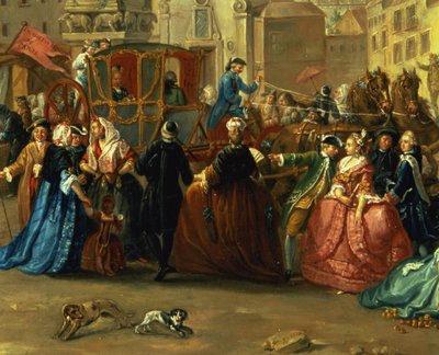 A Feira de Madrid na Plaza de la Cebada (óleo sobre tela) (detalhe de 106419) de Manuel de la Cruz y Cano