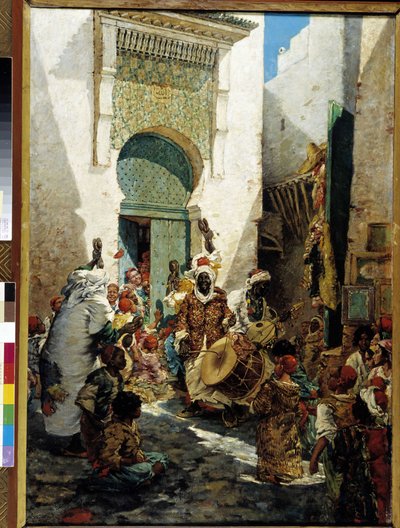 Músicos negros em Algiers Party Scene nas ruas (óleo sobre tela) de Marc-Alfred Chataud