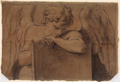 Fragmento de Cartoon para Anjo Adolescente Encostado a uma Mesa ou Livro Fechado, ca. 1690-95. de Marc Antonio Franceschini