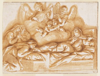 Projeto para uma pintura de parede monocromática, Igreja de Corpus Domini, Bolonha, Itália, Morte de Santa Catarina Vigri de Marc Antonio Franceschini