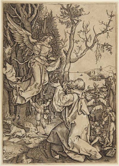 Aparição do anjo a Joaquim, prancha 2 da Vida da Virgem de Marcantonio Raimondi