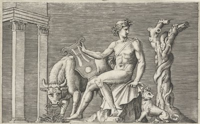 Apollo a guardar o rebanho de Admetus
Representações mitológicas após os antigos baixos-relevos (título da série) de Marcantonio Raimondi
