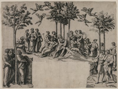 Apolo em Parnaso, c. 1517-1520. de Marcantonio Raimondi