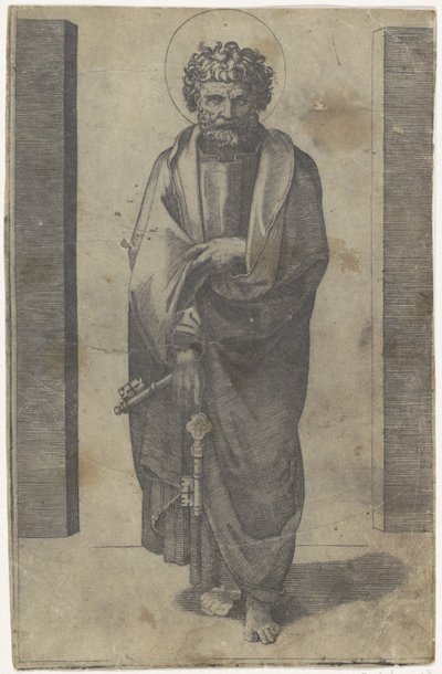Apóstolo Pedro com chaves Cristo e os Apóstolos (título da série) de Marcantonio Raimondi