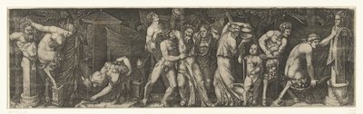 Bacanal com Baco Bêbado, e Sátiros e Maenads de Marcantonio Raimondi
