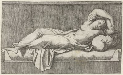 Cleópatra seminua deitada na cama de Marcantonio Raimondi