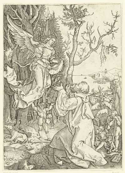 Anjo aparece para Joachim Vida de Maria (título da série) de Marcantonio Raimondi