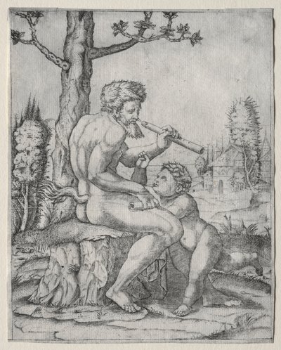 Fauno e Criança, c. 1509 de Marcantonio Raimondi