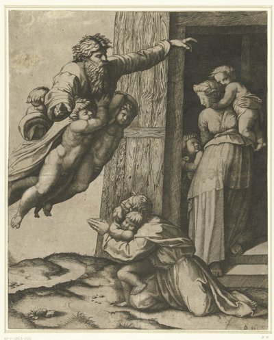 Deus aparece a Noé após a inundação de Marcantonio Raimondi