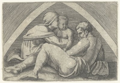 Sagrada Família sob um arco de Marcantonio Raimondi