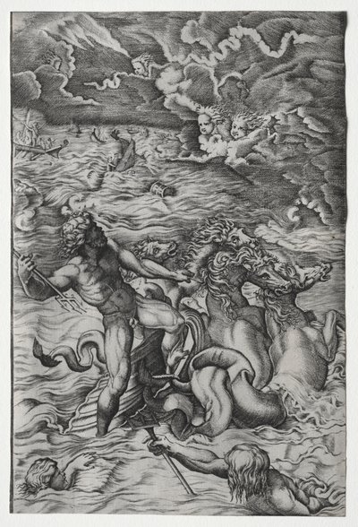 Netuno acalmando a tempestade que Éolo levantou contra a frota de Enéias de Marcantonio Raimondi