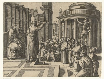 Paulo prega em Atenas de Marcantonio Raimondi