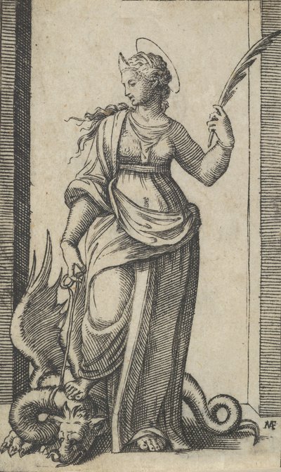 Santa Margarida de pé, um dragão à esquerda, da série 