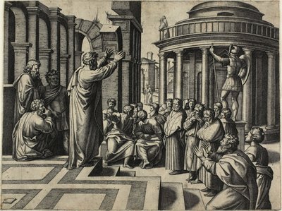São Paulo pregando em Atenas de Marcantonio Raimondi