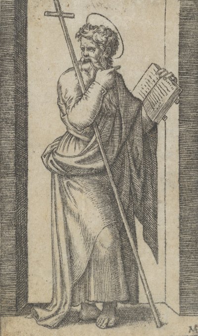 São Filipe, livro na mão esquerda, bastão descansando no braço esquerdo, da série..., ca. 1500-1527. de Marcantonio Raimondi