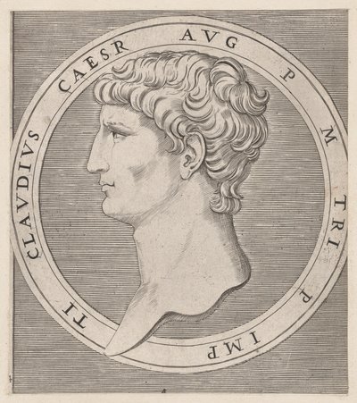 Speculum Romanae Magnificentiae: Cláudio, de The Twelve Caesars, ca. 1500-1534., ca. 1500-1534. de Marcantonio Raimondi