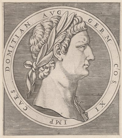 Speculum Romanae Magnificentiae: Domiciano, de The Twelve Caesars, ca. 1500-1534., ca. 1500-1534. de Marcantonio Raimondi