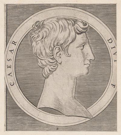 O Espelho da Magnificência Romana: Otaviano Augusto, de Os Doze Césares, ca..., ca. 1500-1534. de Marcantonio Raimondi