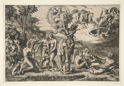 O Julgamento de Paris, depois de Rafael, c.1510-20 de Marcantonio Raimondi