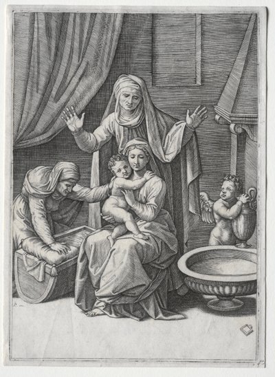 A Virgem e o Berço com Santa Elisabeth e Santa Ana de Marcantonio Raimondi