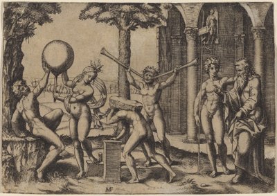 O homem com duas trombetas de Marcantonio Raimondi after Baccio Bandinelli