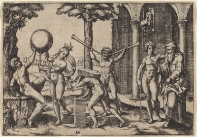 O homem com duas trombetas de Marcantonio Raimondi after Baccio Bandinelli