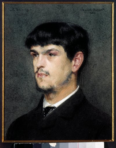 Retrato do compositor francês Claude Debussy (1862-1918) Pintura em pedra preta e pastel de Marcel Andre Baschet (1862-1941) 1884 Dim 0,27 x 0,26 m de Marcel Andre Baschet
