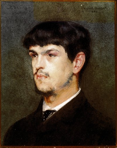 Retrato do compositor francês Claude Debussy (Pedra preta e pastel de Marcel Andre Baschet