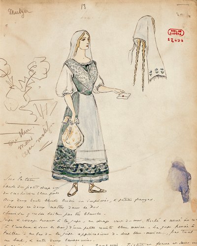 França, Paris, Esboço do traje de Michaela para Carmen de Georges Bizet de Marcel Multzer