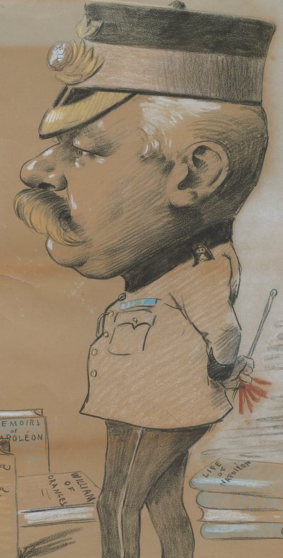 Caricatura do tenente-coronel não identificado da infantaria real dos fuzileiros navais, 1893 (giz colorido no papel) de Marcel Pic