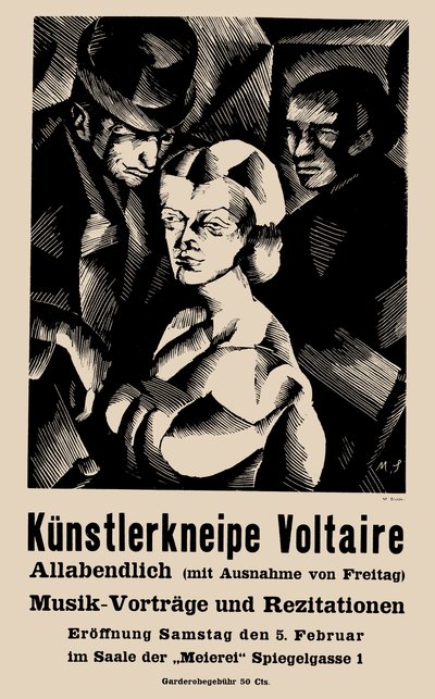 Cartaz para a abertura do Cabaret Voltaire em 05-02-1916 - Marcel Slodki (1892-1944). Litografia de Marcel Slodki