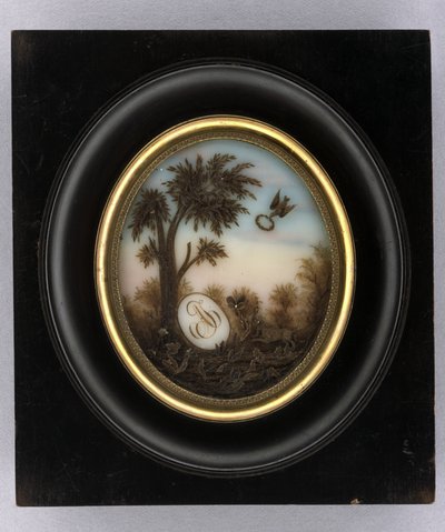 Placa, c.1880 (aquarela e penteado em vidro, dourado, madeira e vidro) de Marcellin Marcellin